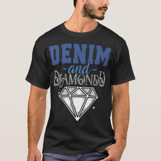 デニムとダイヤモンドスタイリッシュブルーデニム Tシャツ