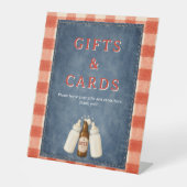 デニムとチェックの田舎風なベビーシャワーのギフトサイン 台座サイン (正面)