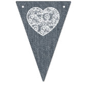 デニムとレースのハートバンティングバナーフラグ バンティングフラッグ (第3の旗)