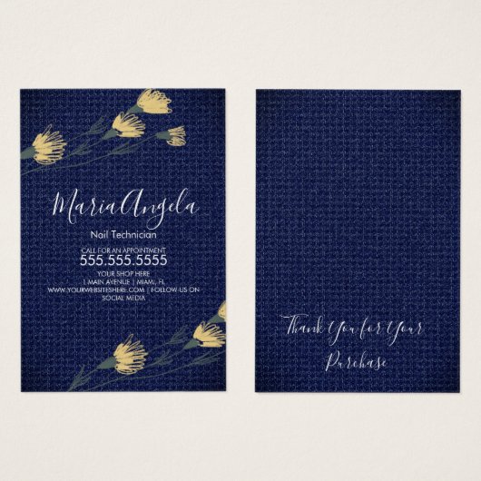 デニムとワイルドフラワーイエローブルージュエリーカード (正面&裏面)