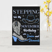 デニムと共に私の11月の誕生日を歩み出す  カード (黄色い花)
