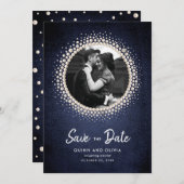 デニムと真珠が写真を保存 招待状 (正面/裏面)