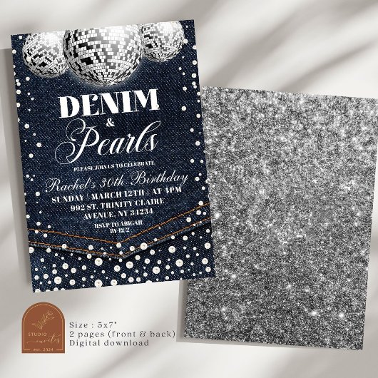 デニムと真珠アダルトバースデーパーティー 招待状