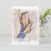 デニムと金ゴールドファッショニスタバチェロレッテ招待状 招待状 (スタンド正面)