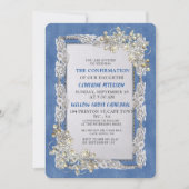 デニムにクリーム色の花のレースとパール 招待状 (正面)