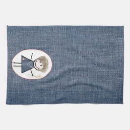 デニムにデイジーを付けたスティックスフィギュア キッチンタオル