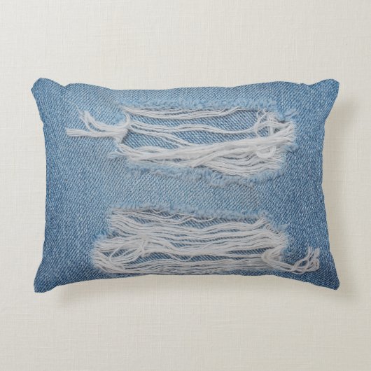 デニムのジーンズの肌の肌の色が青で引き裂かれた部分。スタイリッシュ アクセントクッション (正面)