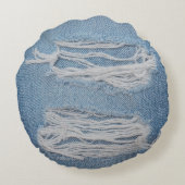 デニムのジーンズの肌の肌の色が青で引き裂かれた部分。スタイリッシュ ラウンドクッション (裏面)