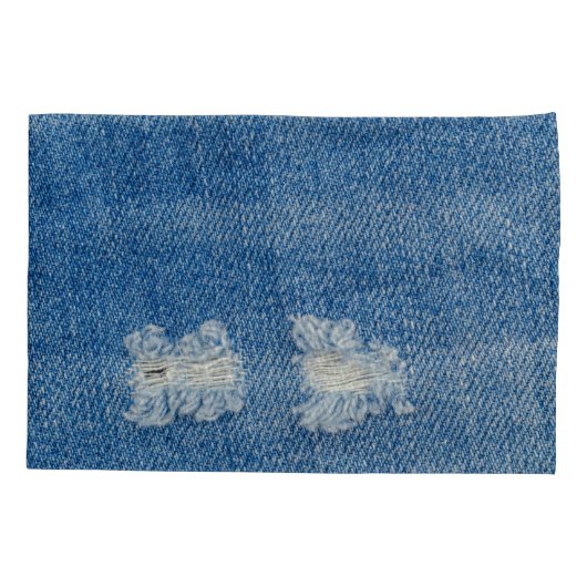 デニムのジーンズをリッピングしたクローズアップのテクスチャ。 枕カバー (裏面)