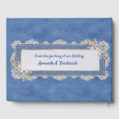 デニムのテクスチャアイボリー – 真珠とレース ゲストブック (裏面)