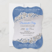 デニムのテクスチャーと花のレース 招待状 (正面)