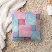 デニムのフェイクなパッチワーク、ピンク、青 クッション (ブランケット)