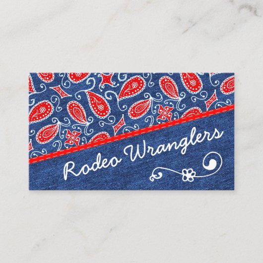 デニムのペイズリーのかわいい花の赤く白いおよびブルー・ジーンズ 名刺 (正面)