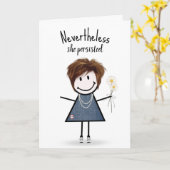 デニムの可愛いスティックガール カード (黄色い花)