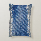 デニムの枠。縁付きの裂け目のあるデニム織物  アクセントクッション (裏面(縦))