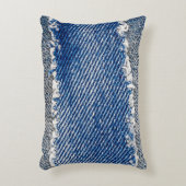 デニムの枠。縁付きの裂け目のあるデニム織物  アクセントクッション (正面(垂直))