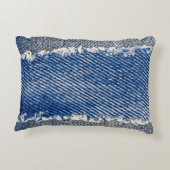 デニムの枠。縁付きの裂け目のあるデニム織物  アクセントクッション (裏面)