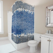 デニムの枠。縁付きの裂け目のあるデニム織物  シャワーカーテン (インサイチュ)