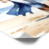 デニムの沿岸女性のカーボーイと犬のビーチ ポスター (角)