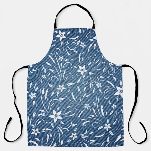 デニムの花柄 エプロン (正面)