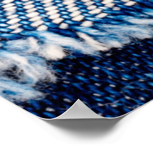 デニムの青いジーンズの生地のフレーム。漂白されたデニム生地 ポスター (角)