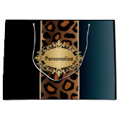 デニムの青および黒いヒョウパターン ラージペーパーバッグ (正面)