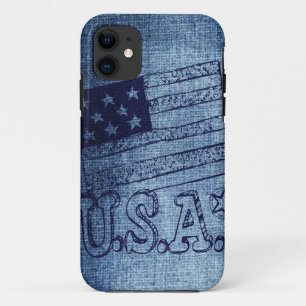 デニムの青の愛国心が強い米国の旗 iPhone 11 ケース