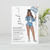 デニムをテーマにした女子卒業パーティー 招待状 (スタンド正面)