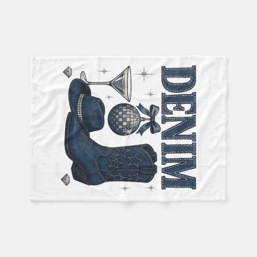 デニムアンドダイアモンズウェスタンファッションブーツロきらきら光るッド フリースブランケット (正面(横))