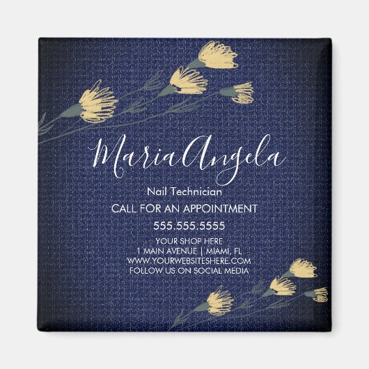 デニムアンドワイルドフラワーイエローブルーサロン美しい マグネット (正面)