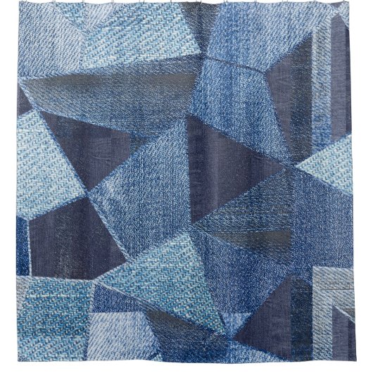 デニムアーバン動揺してクストライプの:パッチワーク。 シャワーカーテン (正面)