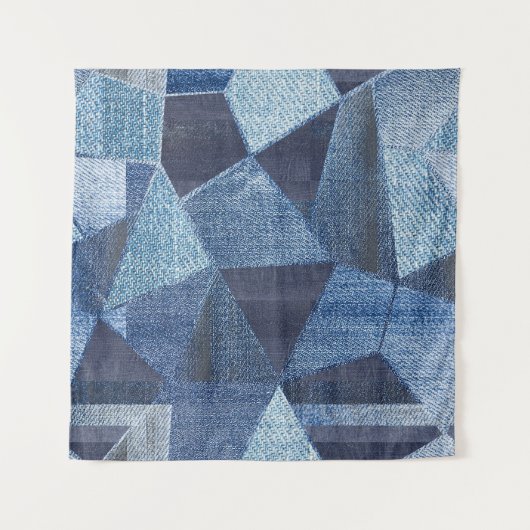 デニムアーバン動揺してクストライプの:パッチワーク。 タペストリー (正面(横))