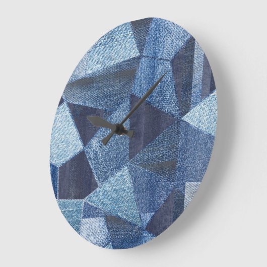 デニムアーバン動揺してクストライプの:パッチワーク。 ラージ壁時計 (傾斜)