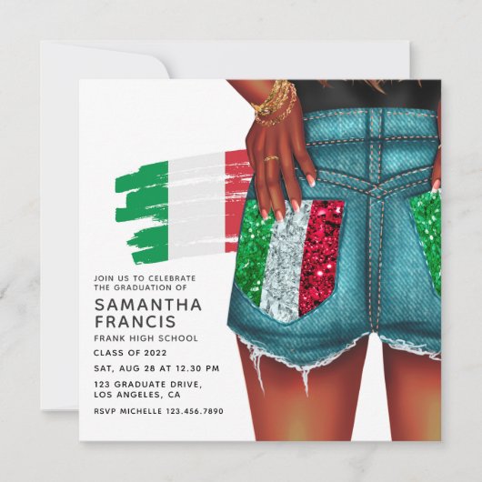 デニムイタリアンガール卒業パーティー招待状 招待状 (正面)