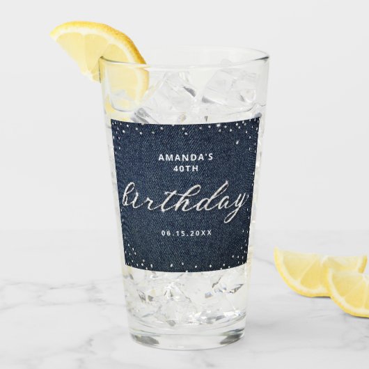 デニムエレガントダイアモンズ任意の年齢バースデーパーティシック タンブラーグラス (アイス正面)