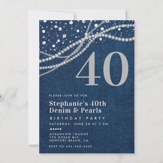 デニムエレガントパーモダンル40歳の誕生日パーティー 招待状 (正面)