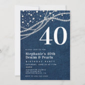 デニムエレガントパール40th誕生日パーティー 招待状 (正面)