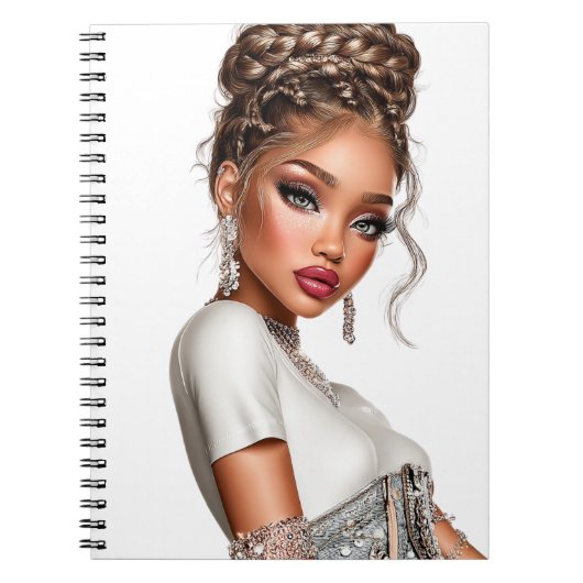 デニムコルセットのグラマラスガール スパイラルフォトノートブック ノートブック (正面)