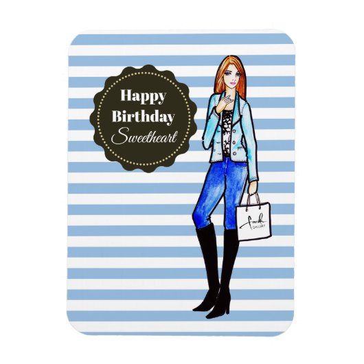 デニムジャケットとズボンファッション マグネット (縦)