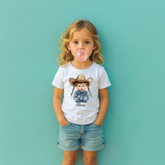 デニムジャケットの不機嫌そうなカウガール Tシャツ