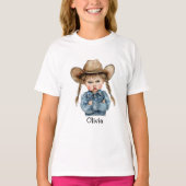 デニムジャケットの不機嫌そうなカウガール Tシャツ (正面)