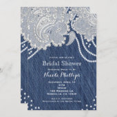 デニムジャンパールスホワイトペイズリーレースブライダルシャワー 招待状 (正面/裏面)