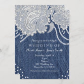 デニムジャンパール&ホワイトペイズリーレース結婚ズ 招待状 (正面/裏面)