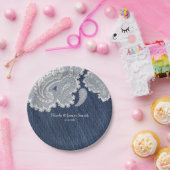 デニムジャン&ホワイトレースエレガントブライダル結婚ズ ペーパープレート (パーティー)