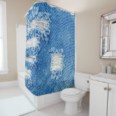 デニムジーンズに穴。破れた破れた青いjeを破った シャワーカーテン (インサイチュ)