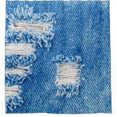 デニムジーンズに穴。破れた破れた青いjeを破った シャワーカーテン (正面)