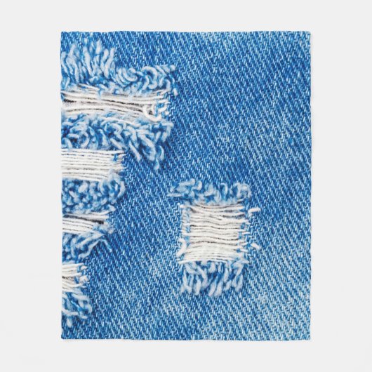 デニムジーンズに穴。破れた破れた青いjeを破った フリースブランケット (正面)