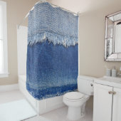 デニムジーンズの布の背景を破った シャワーカーテン (インサイチュ)
