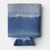 デニムジーンズの布の背景を破った 缶クーラー (正面)