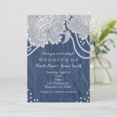 デニムジーンズパール＆ホワイトペイズリーレースウェディング 招待状 (スタンド正面)